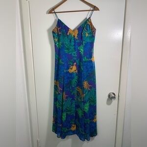 AJ Bari vintage spaghetti strap Hawaiian, tropical,  floral print midi dress 8